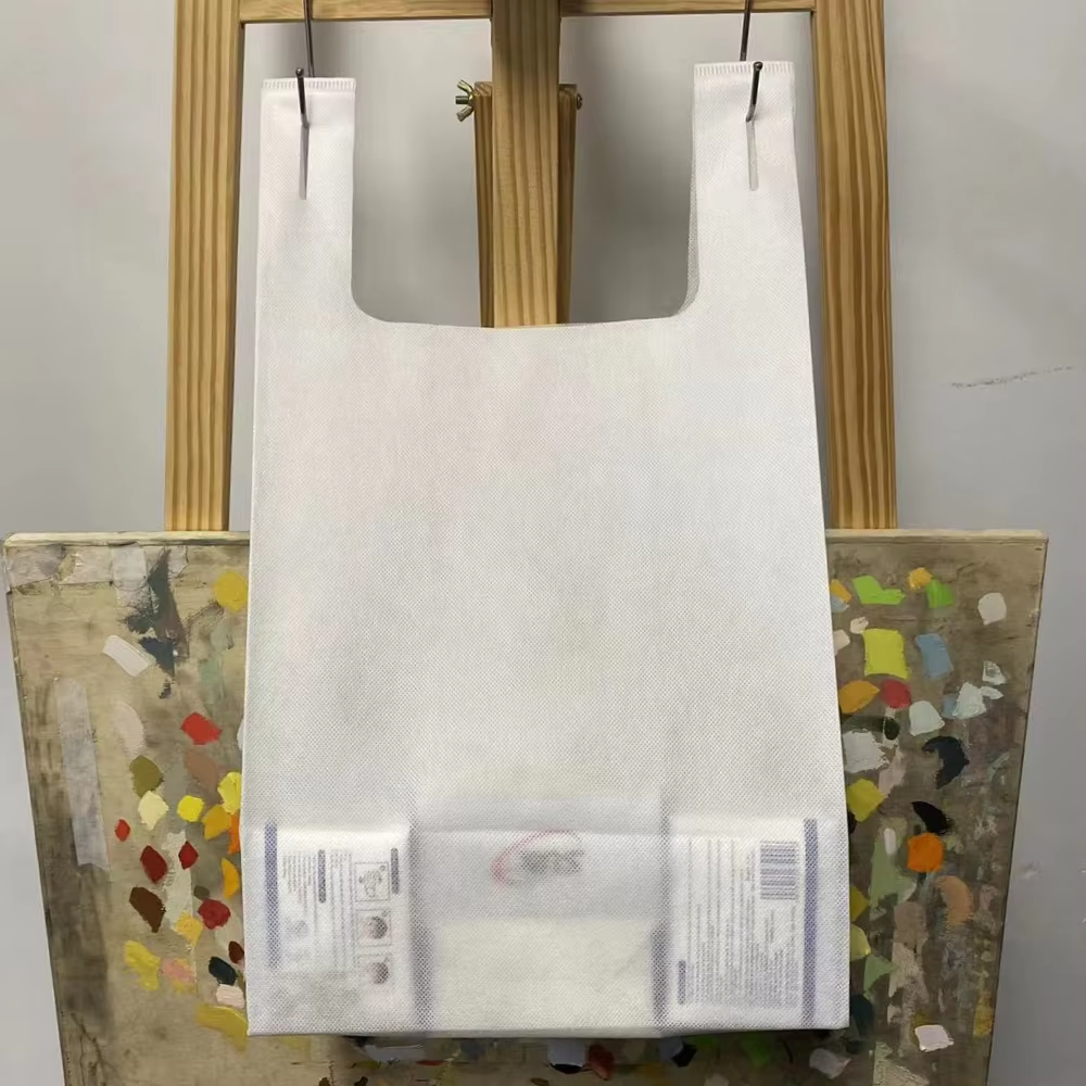 Spot! Recycled 40gms square Bottom 3D Non-woven Portable Vest Bag Supermarket Shopping Bag Advertising and Promotional Packaging