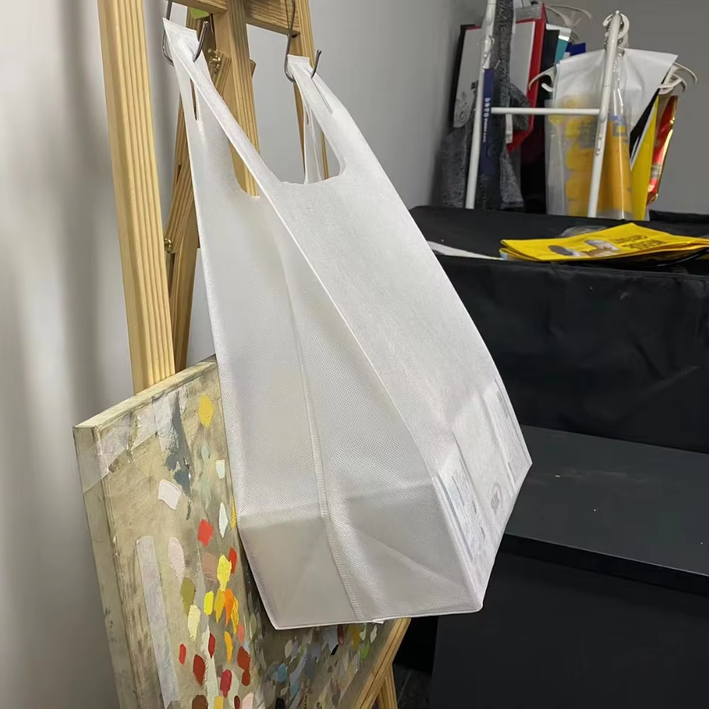 Spot! Recycled 40gms square Bottom 3D Non-woven Portable Vest Bag Supermarket Shopping Bag Advertising and Promotional Packaging