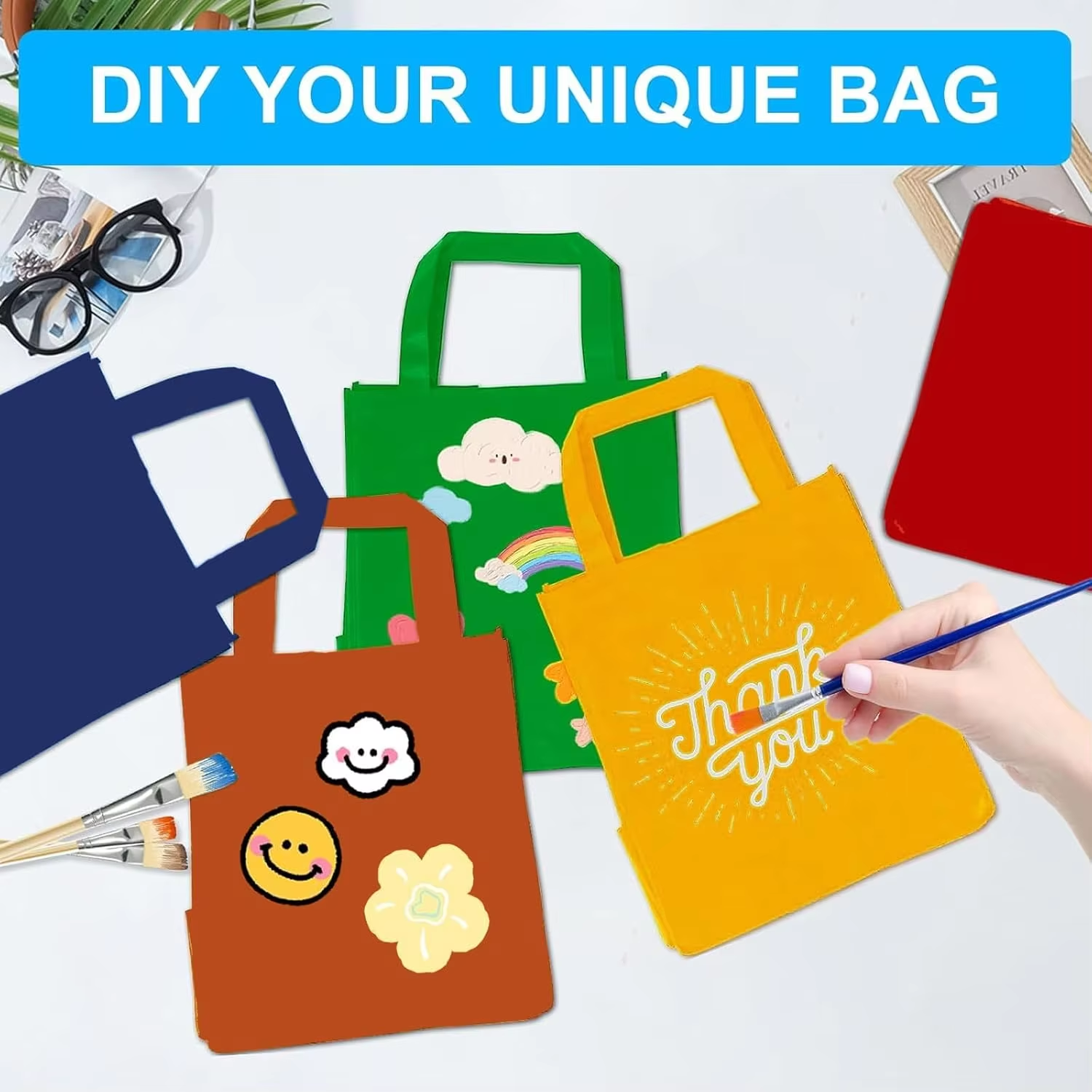 60 Pack Non-Woven Tote Bags 14 X 10 Inch Reusable Grocery Bags Multicolor Handles Foldable Goodie Bags for Events
