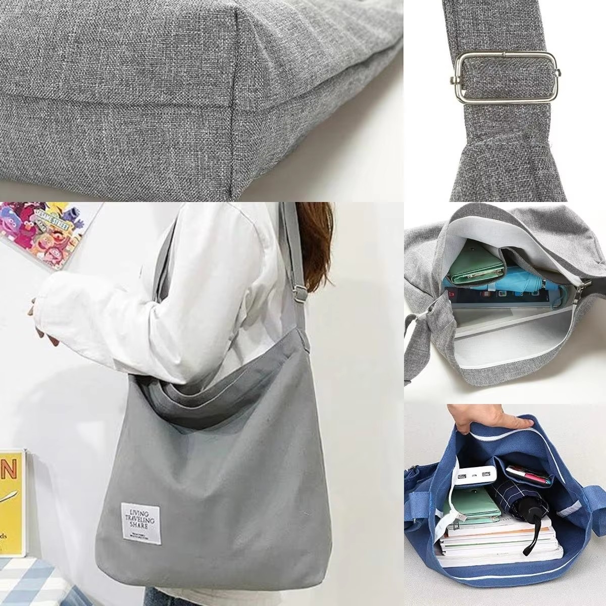 XYXBAG Recycled Letter Bag Canvas Large Capacity Portable Shoulder Crossbody Bag Diagonal Lunch Vintage Casual Shoulder Bag
