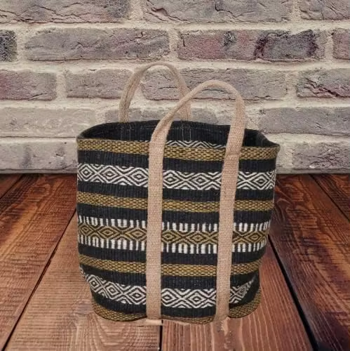 Custom Jute Boho Rockered Shopping Bag Wedding Party Burlap Tote with Jute Canvas Bottom for Sandbeach Travel