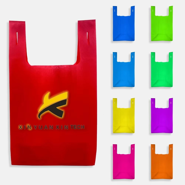 Spot! Recycled 40gms square Bottom 3D Non-woven Portable Vest Bag Supermarket Shopping Bag Advertising and Promotional Packaging