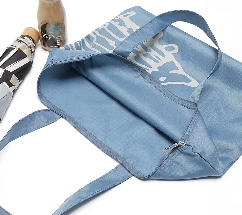 Custom Logo Polyester Foldable Advertising Zipper Bag Reusable Grocery Bag Rpet Recycle Eco Friendly Foldable Shopping Bags