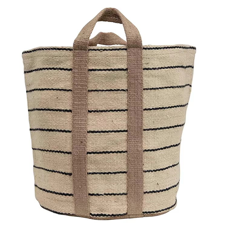Custom Jute Boho Rockered Shopping Bag Wedding Party Burlap Tote with Jute Canvas Bottom for Sandbeach Travel