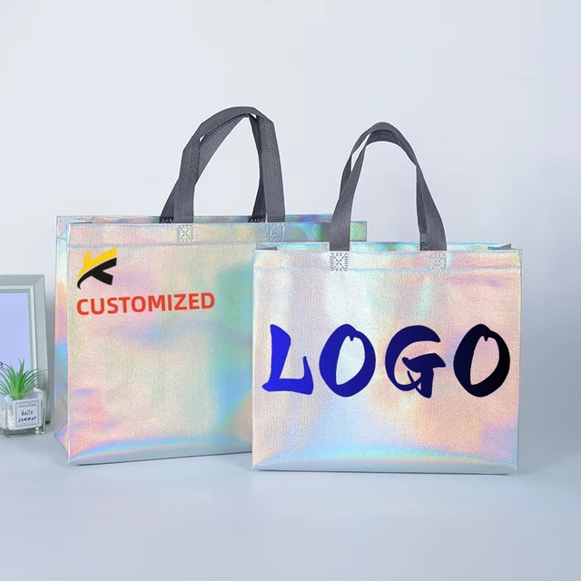 Customized Recycled Laser Surface Laminated Non-woven Supermarket Shopping Tote Carry Bag for Grocery Store Promotion Handbags