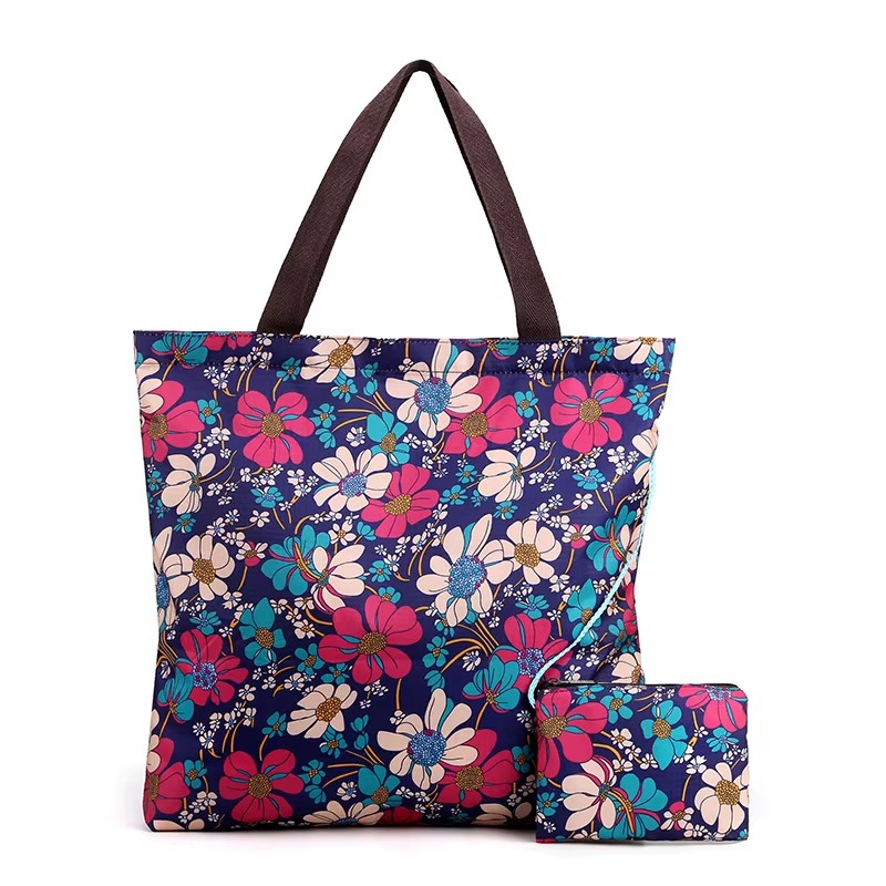 Folding High Capacity Polyester One Shoulder Supermarket Portable Shopping Bag Mom Buying Vegetable Bag Fold Tote Bag