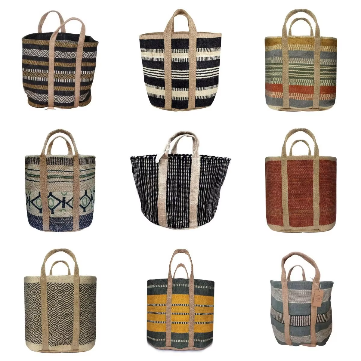 Custom Jute Boho Rockered Shopping Bag Wedding Party Burlap Tote with Jute Canvas Bottom for Sandbeach Travel