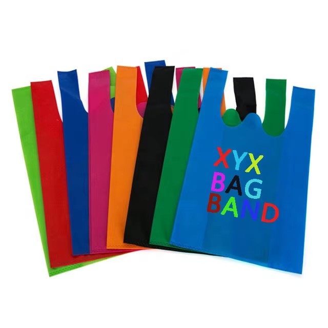 ECO Friendly w Cut pp Non Woven T-shirt Vest Bag Easy Degradation Silk Screen Printing Nonwoven Shopping Bags