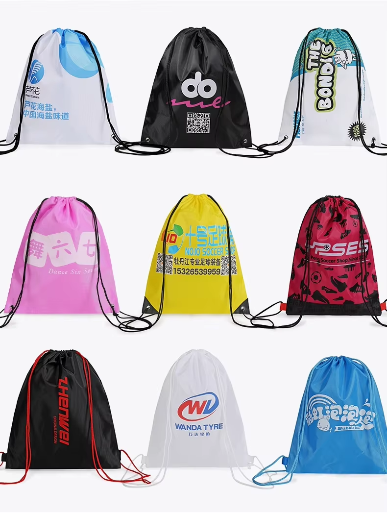 Customized Durable Waterproof Travel Backpack Promotional Reusable Nylon Drawstring Bag with Custom Logo Gift Bag