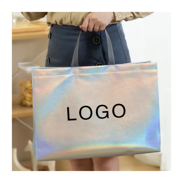Eco-friendly Non Woven Laser Laminated Shopping Tote Business Promotion Gift Bag for Supermarket Clothing Store Advertising
