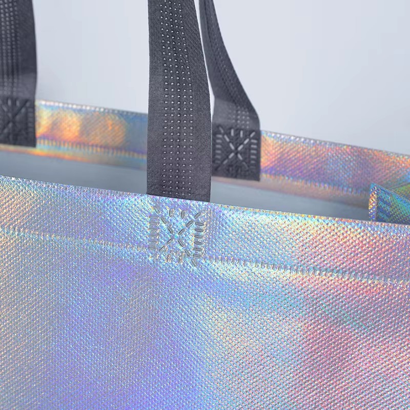 Customized Recycled Laser Surface Laminated Non-woven Supermarket Shopping Tote Carry Bag for Grocery Store Promotion Handbags