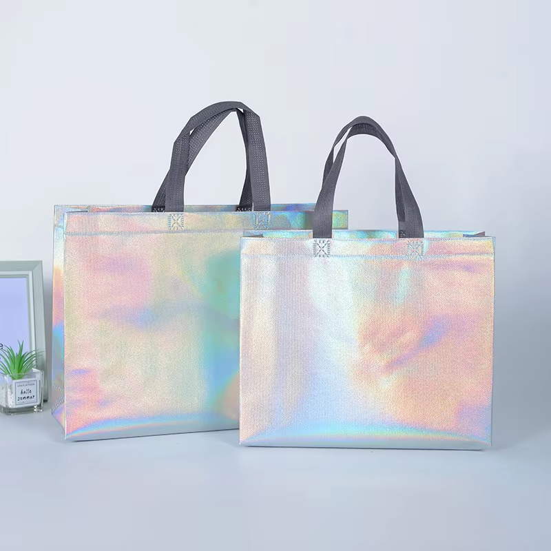 Eco-friendly Non Woven Laser Laminated Shopping Tote Business Promotion Gift Bag for Supermarket Clothing Store Advertising