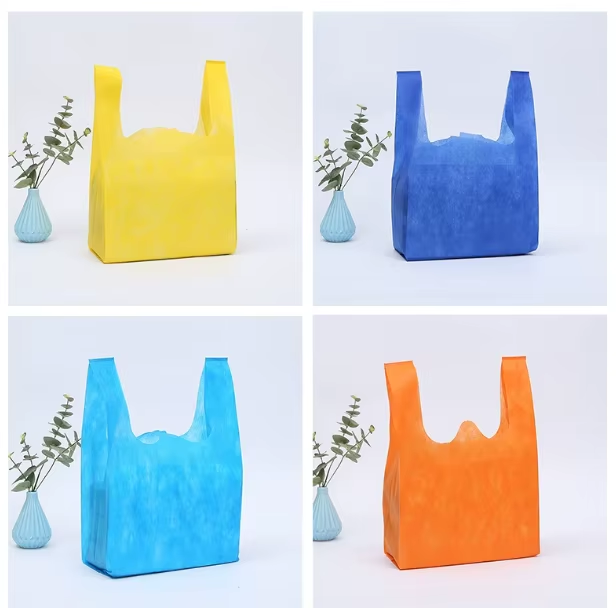 Eco Non Woven Fabric Grocery Storage Vest T-shirt Tote Carry Recycled Bag for Supermarket 