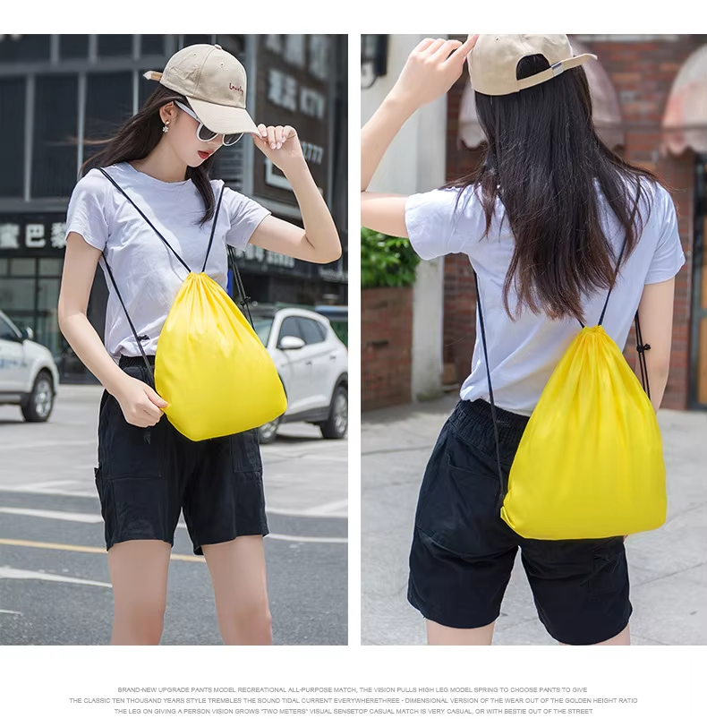 Customized Durable Waterproof Travel Backpack Promotional Reusable Nylon Drawstring Bag with Custom Logo Gift Bag