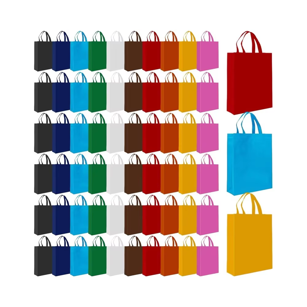 60 Pack Non-Woven Tote Bags 14 X 10 Inch Reusable Grocery Bags Multicolor Handles Foldable Goodie Bags for Events