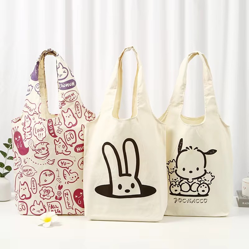 Cartoon Canvas Vest Bag Printing Logo Creative Handheld Cotton Shopping Bag Blank One Shoulder Canvas Bag