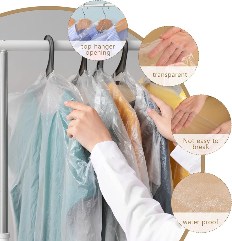 Transparent Plastic Garment Covers, Clothes Dust Proof Hanging Bags, for Dry Cleaning, Apparel Shops & Textile Garment Packaging