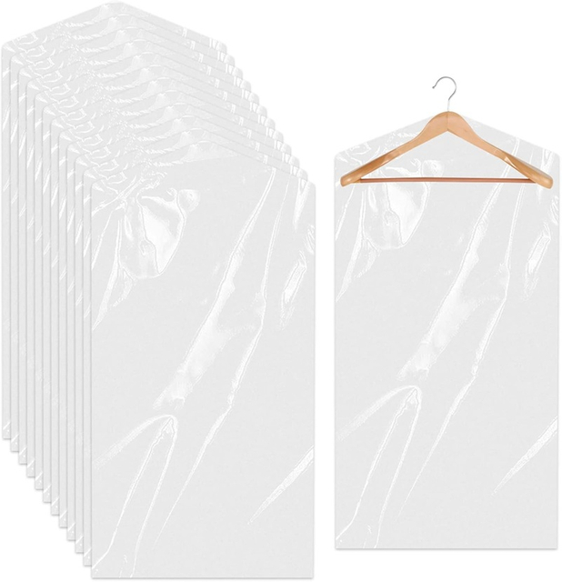 Transparent Plastic Garment Covers, Clothes Dust Proof Hanging Bags, for Dry Cleaning, Apparel Shops & Textile Garment Packaging